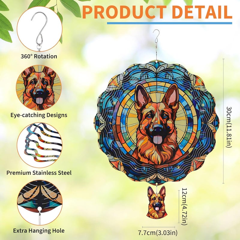 Riletese German Shepherd Wind Spinners Outdoor - 3D Cute Dog for Women, Wind Spinner for Yard Patio Ornament Garden Decor, 12 Inch Hanging Kinetic Metal Wind Spinners Sculpture - Image 3